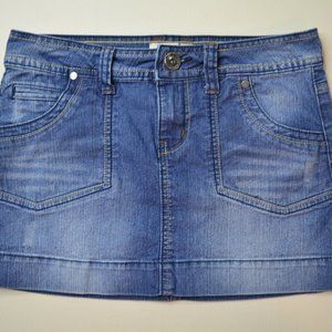 LEI Ashley TROUBLE Size 3 Reg JUNIORS Womens Stretch BLUE‎ JEAN Miniskirt Skirt